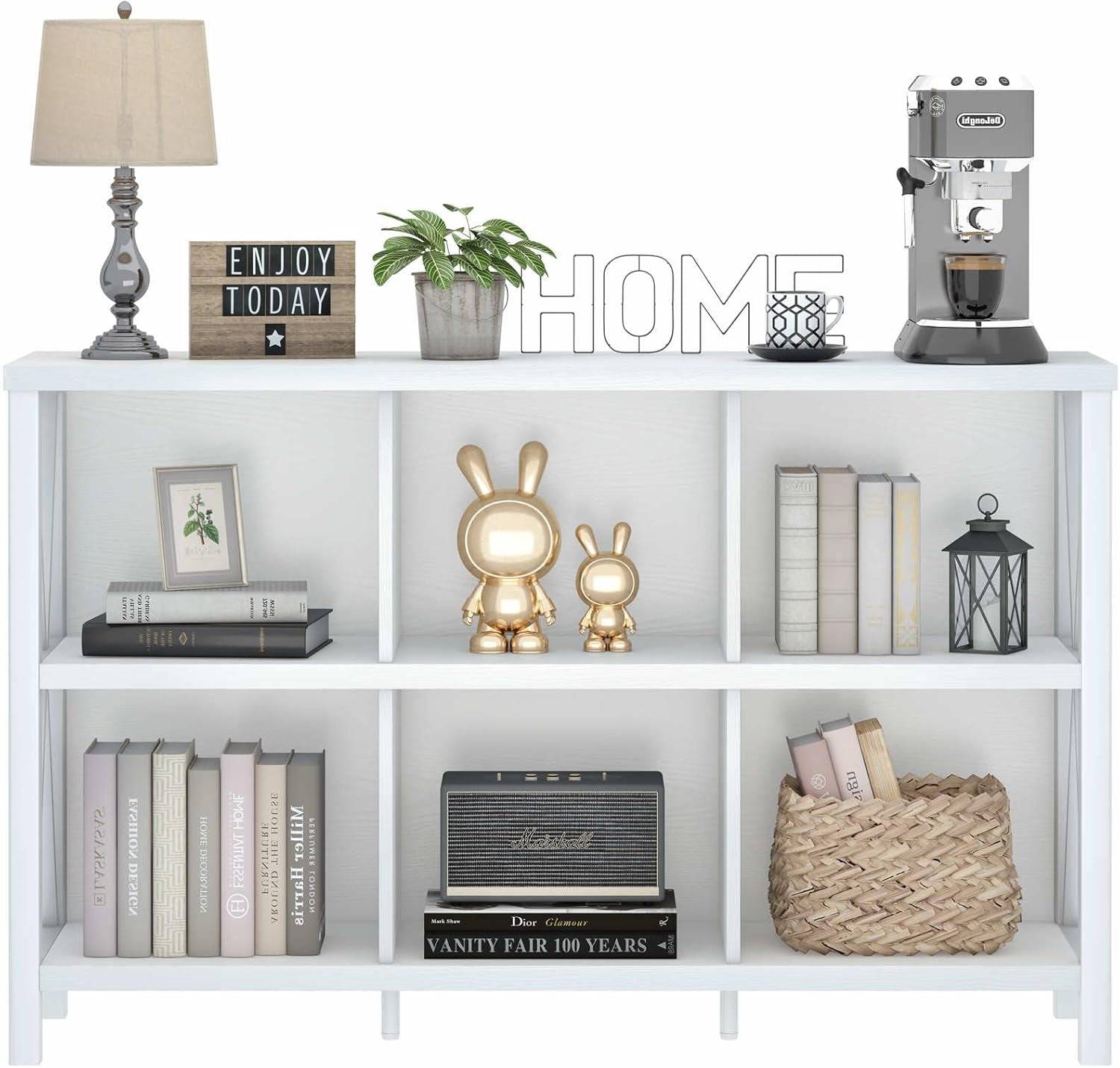 6 Cube Storage Organizer with Shelf, Long Wood and Metal Cubby