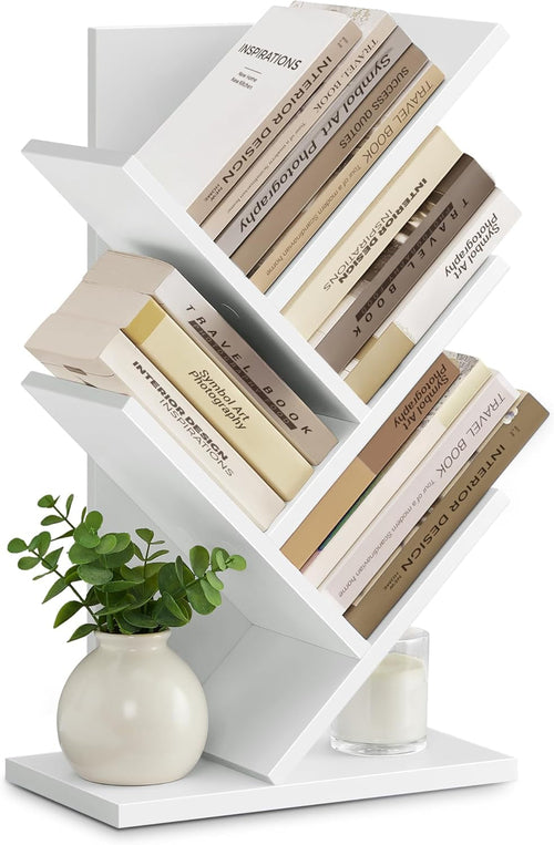 Tree Bookshelf, 5-Tier Bookcase, Small Bookshelf, Space-Saving Corner