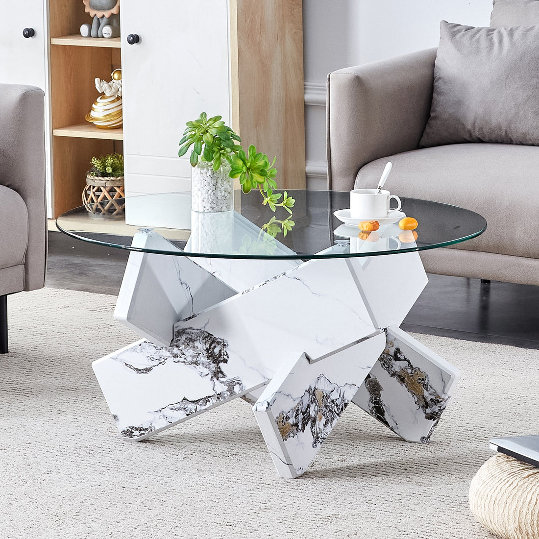 Round glass coffee table, 33.4 &