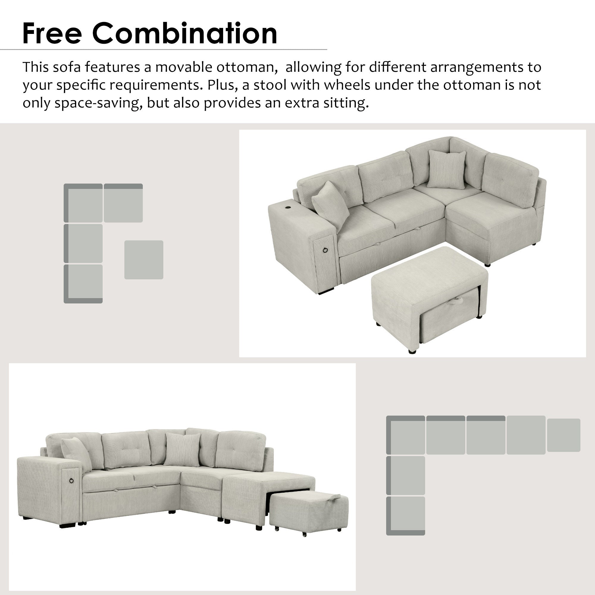 86.6" Sectional Sofa L-shaped Sofa Couch Pull-out Sofa Bed with a