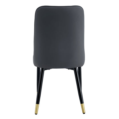 A modern dining chair with a white dark gray dual tone PU leather