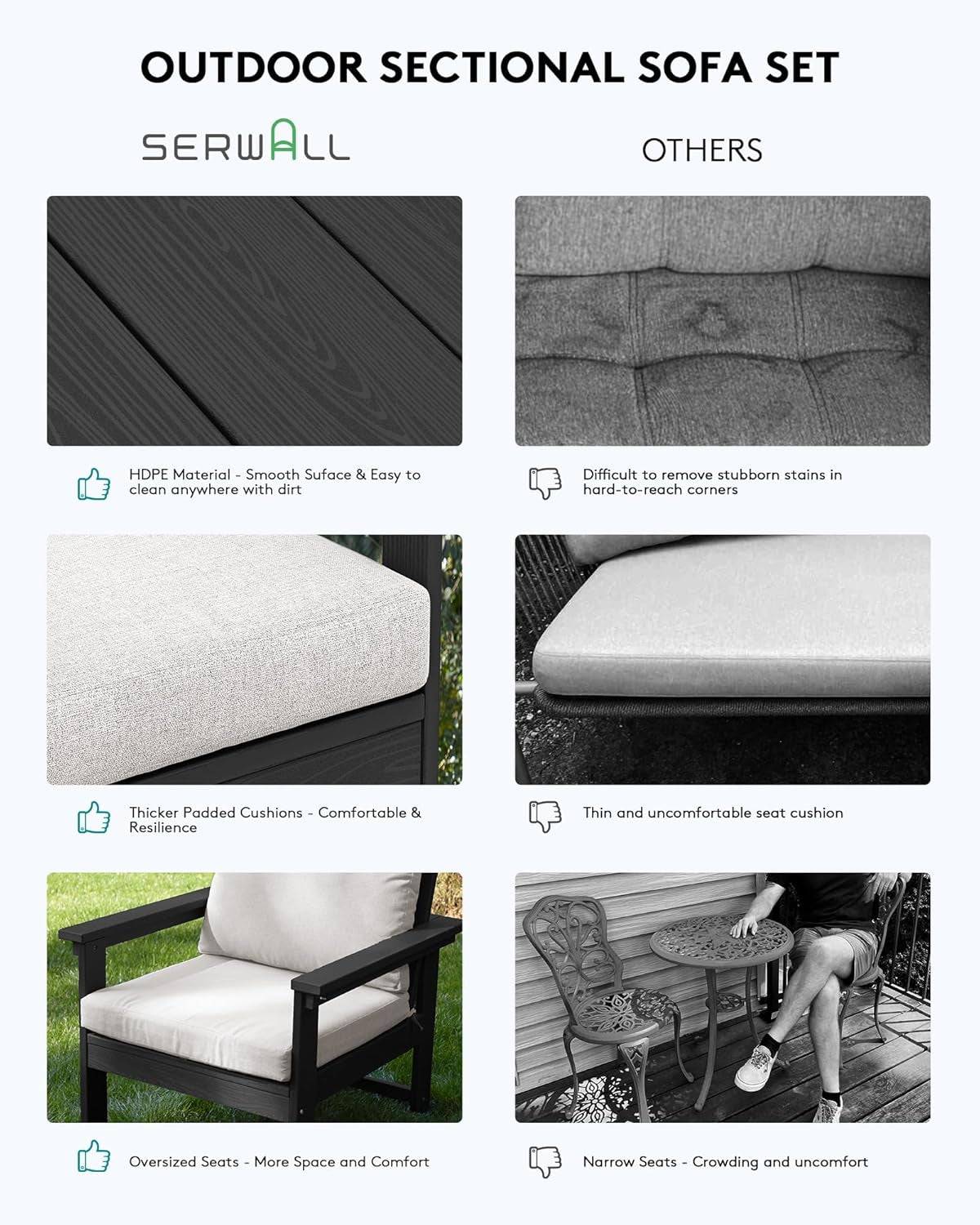 HDPE Outdoor Patio Furniture Set, 7-Piece Outdoor Sectional Patio