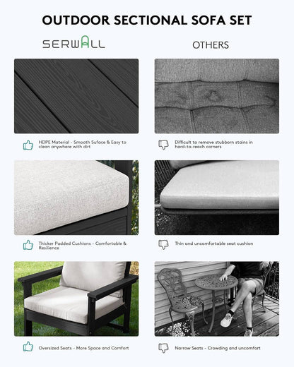 HDPE Outdoor Patio Furniture Set, 7-Piece Outdoor Sectional Patio