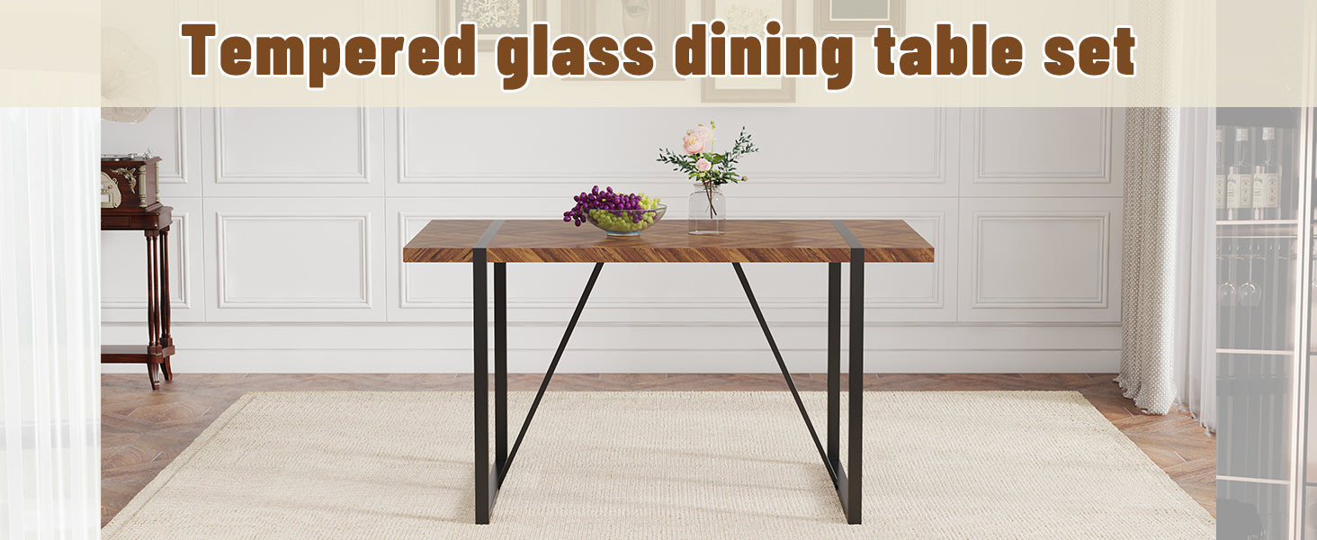 A minimalist retro rectangular dining table with a specially textured