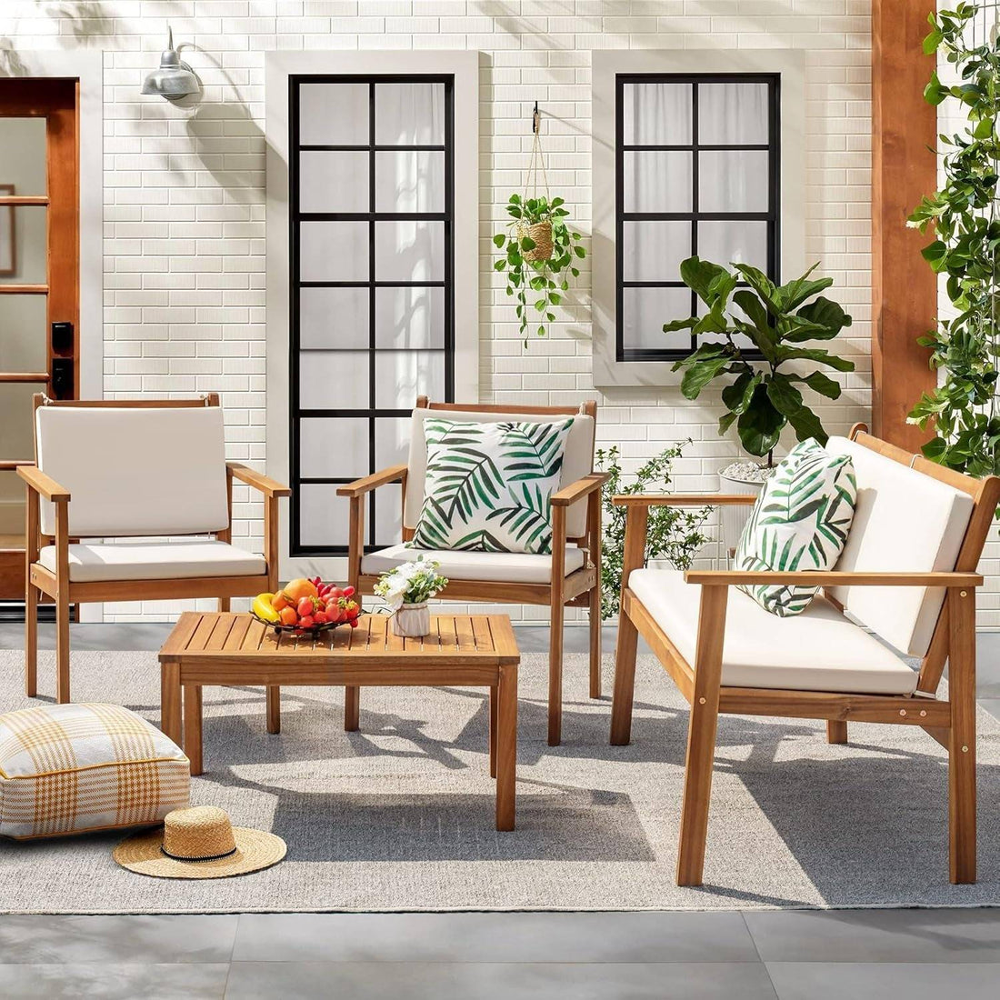 Acacia Wood 4 Piece Patio Conversation Set