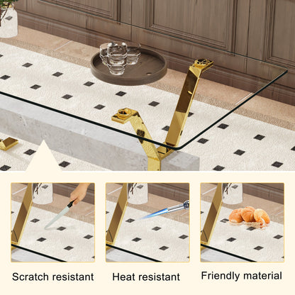 Modern tempered glass dining table. Large modern office desk with gold