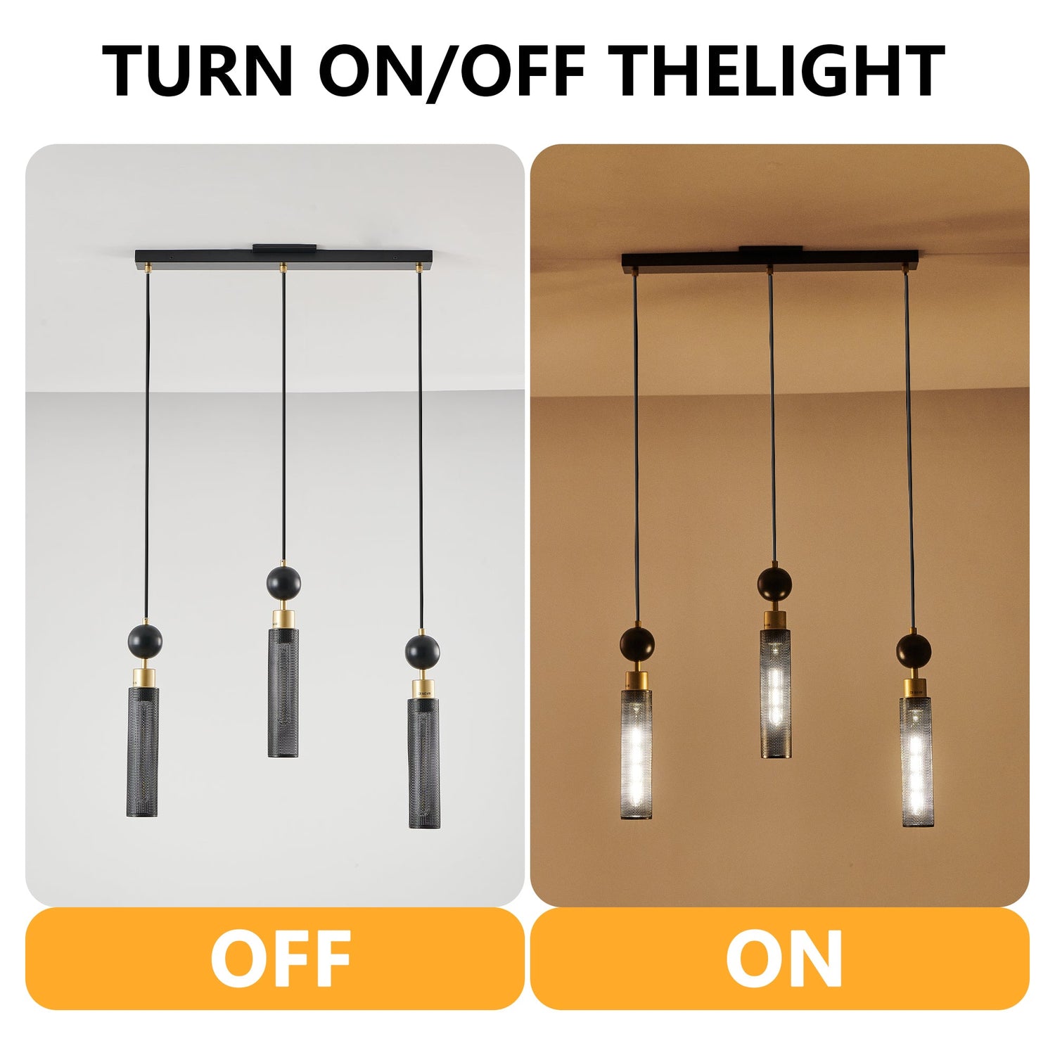 Modern Black and Gold 3-Light Pendant Chandelier, Adjustable Hanging