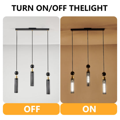 Modern Black and Gold 3-Light Pendant Chandelier, Adjustable Hanging