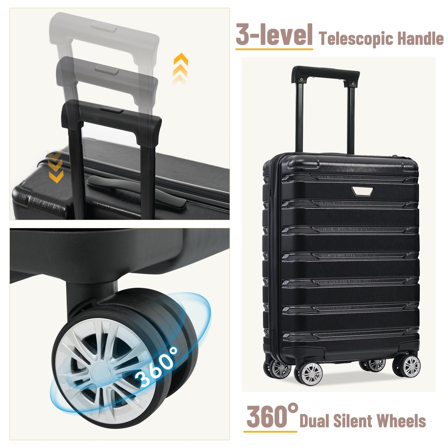 Hardshell Luggage Set 3 Piece, Durable ABS+PC Travel Suitcase with