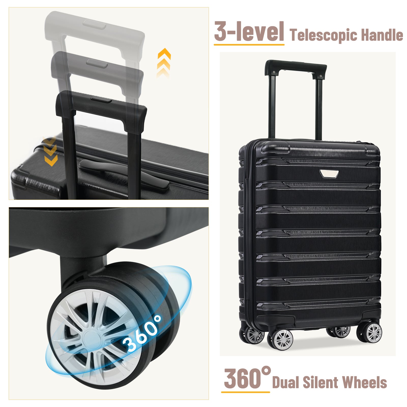 Hardshell Luggage Set 3 Piece, Durable ABS+PC Travel Suitcase with