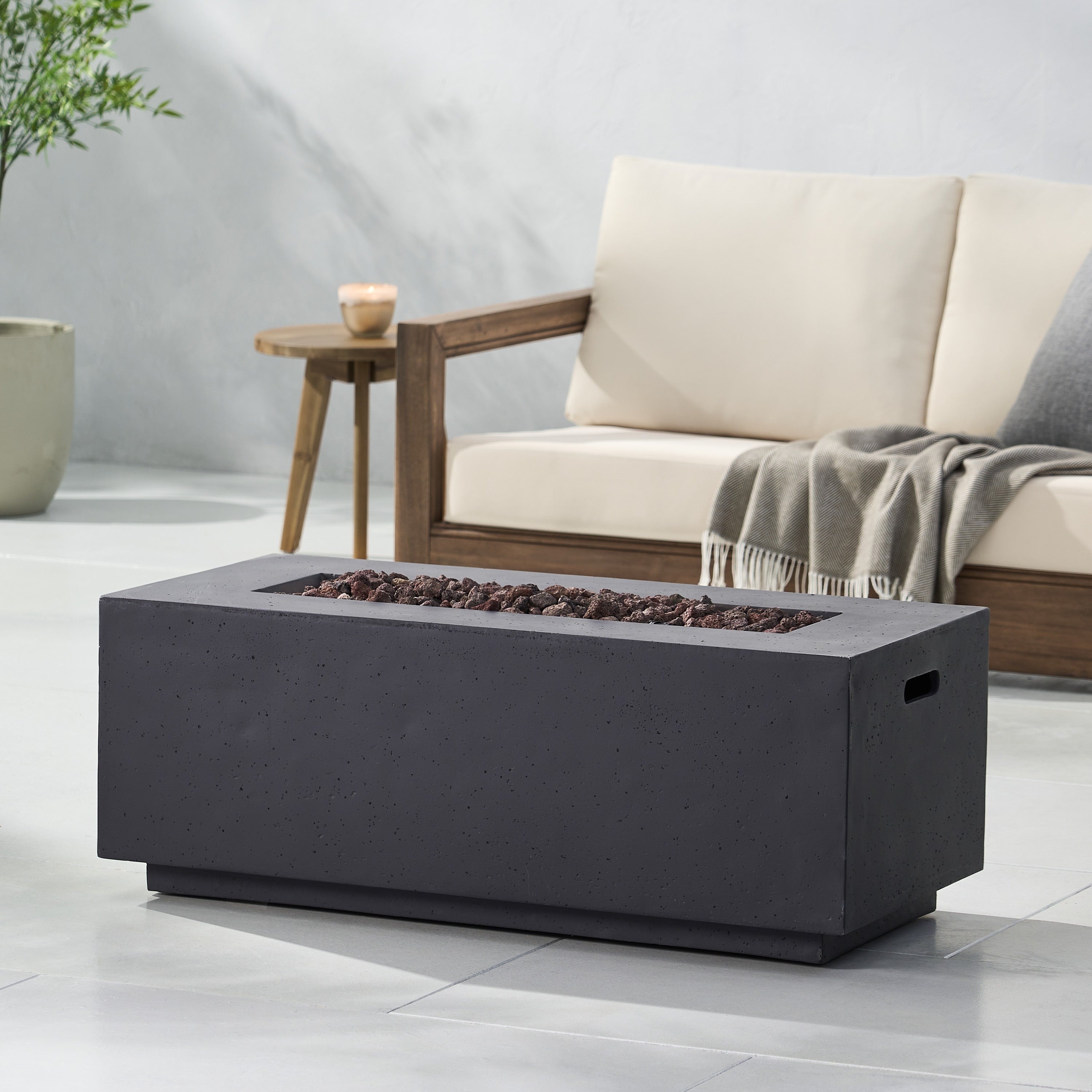 Contemporary Outdoor 40,000 BTU Propane Fire Pit Light Grey MgO