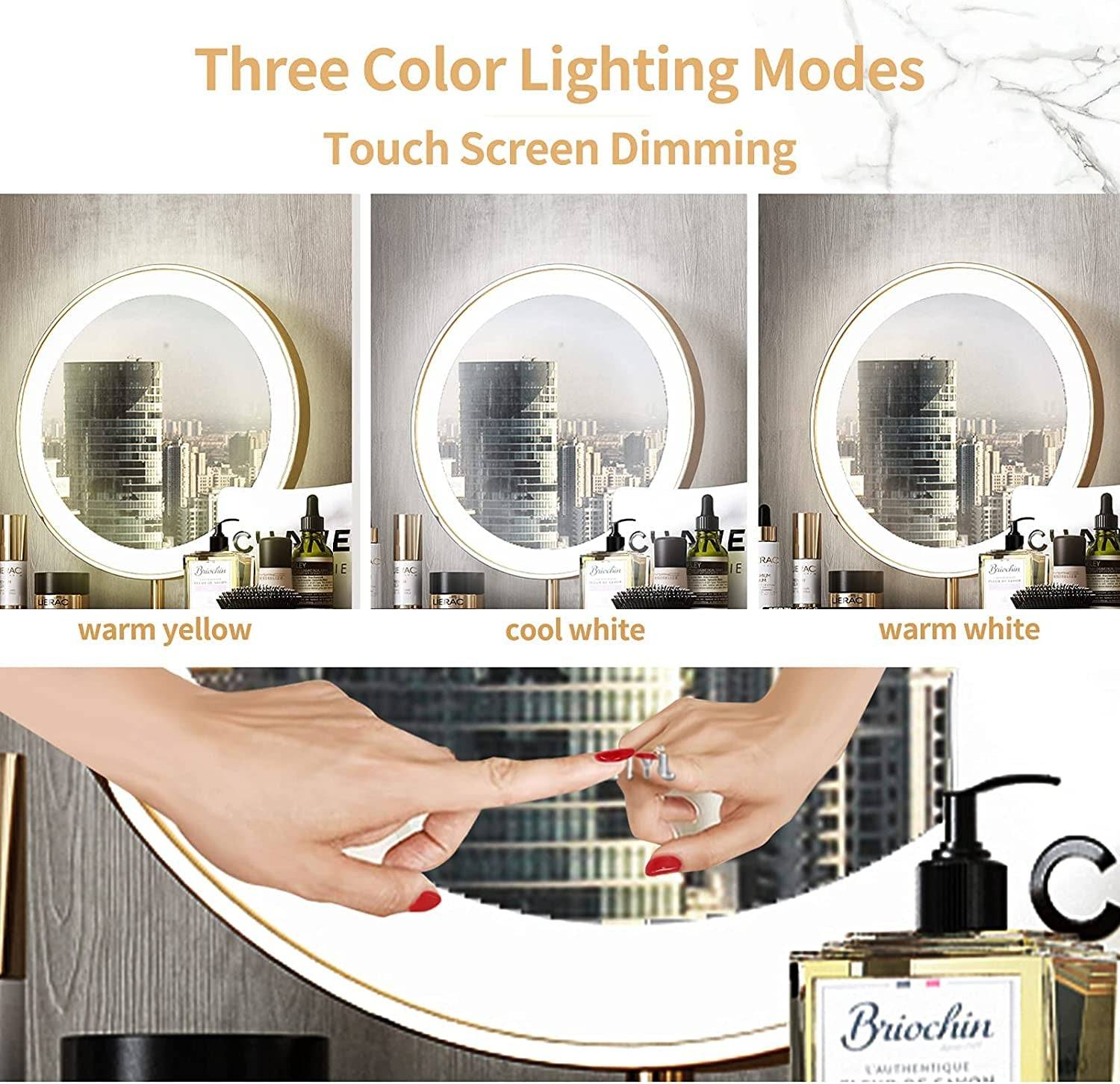 Pink Vanity Desk Set LED Mirror Storage Stool