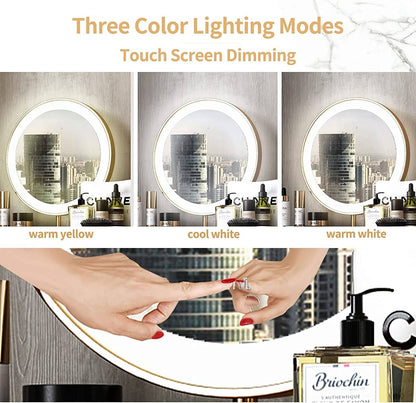 Pink Vanity Desk Set LED Mirror Storage Stool