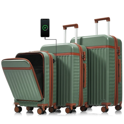 Luggage Set of 3, 20inch with USB Port, front opening design Airline