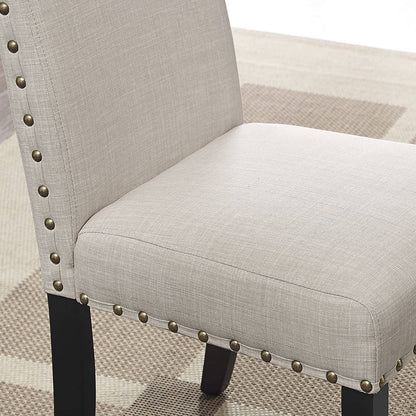 Tan Fabric Nailhead Dining Set with Espresso Wood
