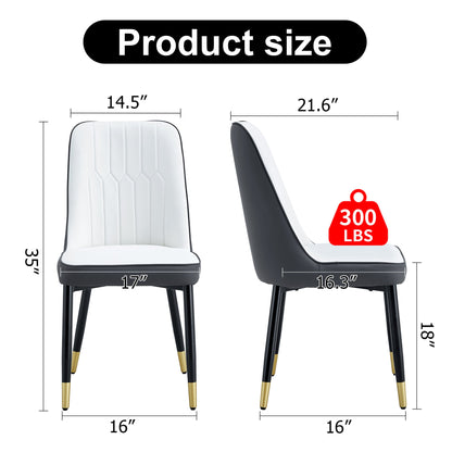 A modern dining chair with a white dark gray dual tone PU leather