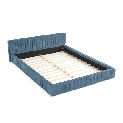 Modern Queen Size Upholstered Bed Frame with Pleated Chenille Fabric