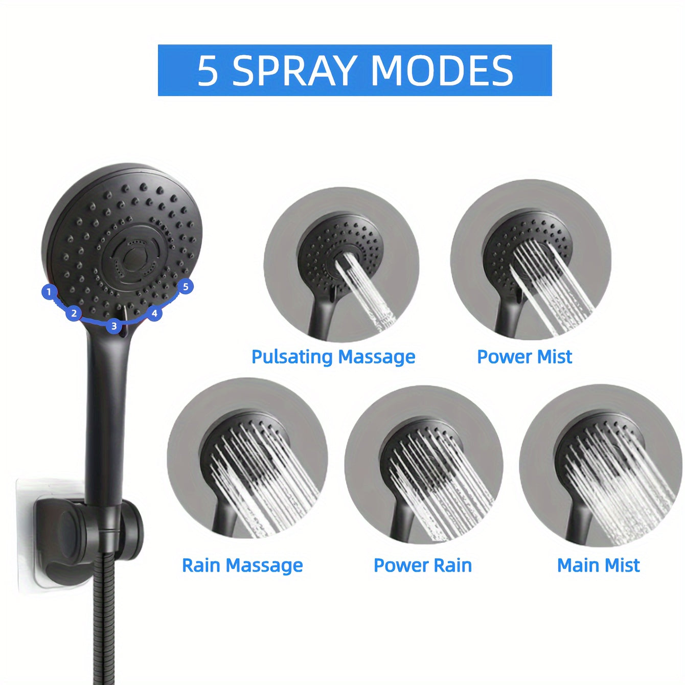[8 Inch High Pressure Shower] 1set Shower Head Combo, 8 Inch High Pressure Rain Shower Head, With 11 Inch Adjustable Extension Arm And 5 Settings Handheld Shower Head Combo, Rain Shower Head With Handheld Sprayer, Bathroom Ac