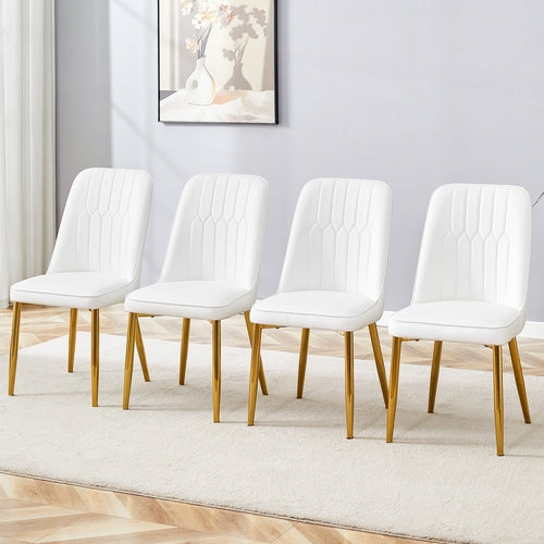 4 modern dining chairs, sleek PU leather backrest, and gold metal legs
