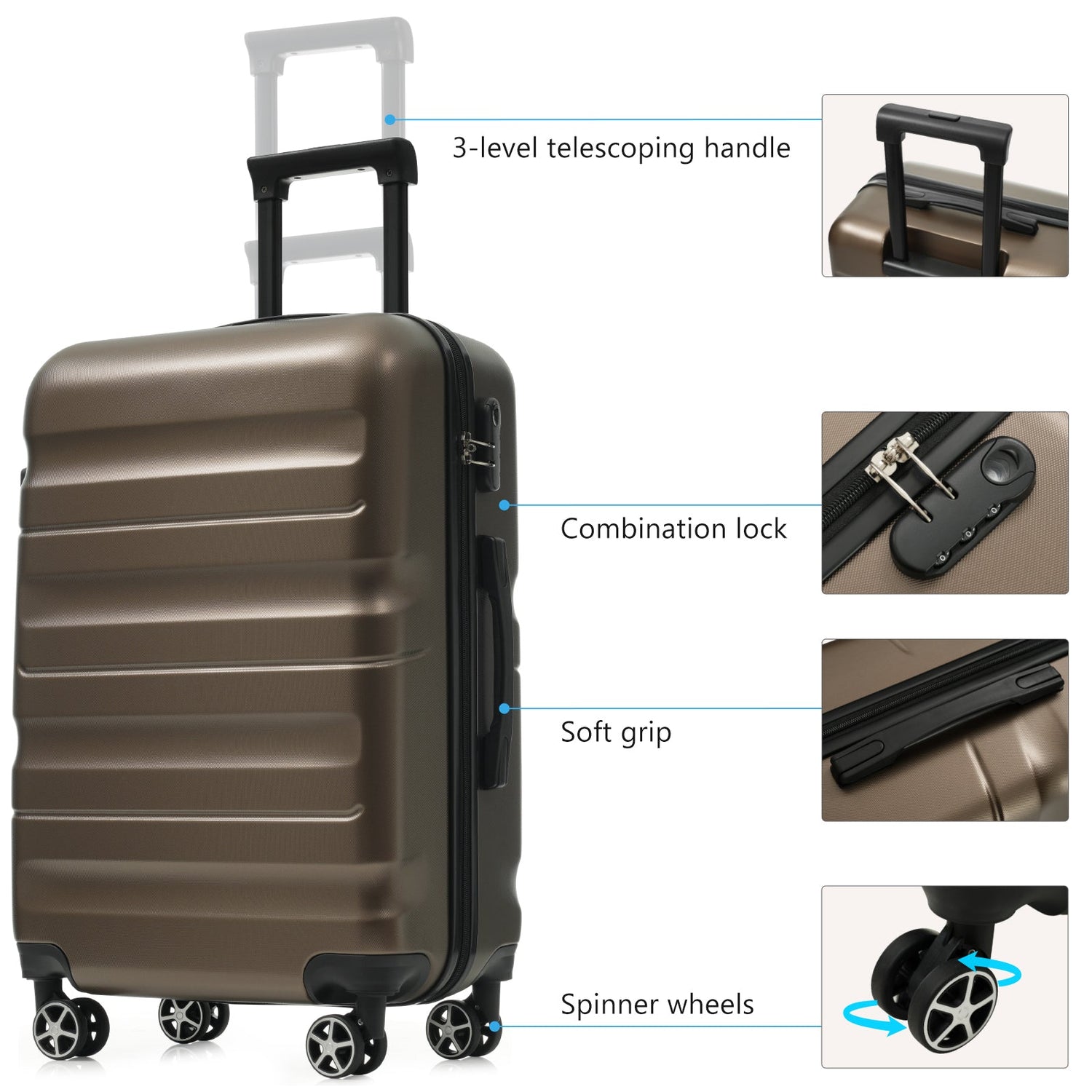 Hardshell ABS Luggage Set, 24-Inch Checked Suitcase with Spinner