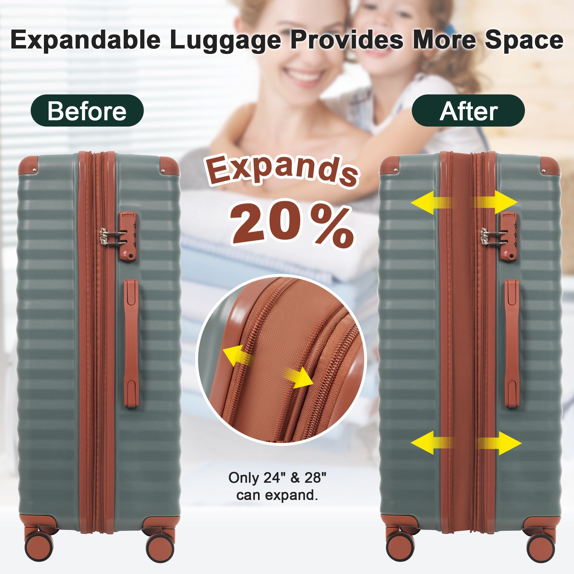 Luggage Sets 5 Piece with Front Opening , Hardside Expandable Carry on