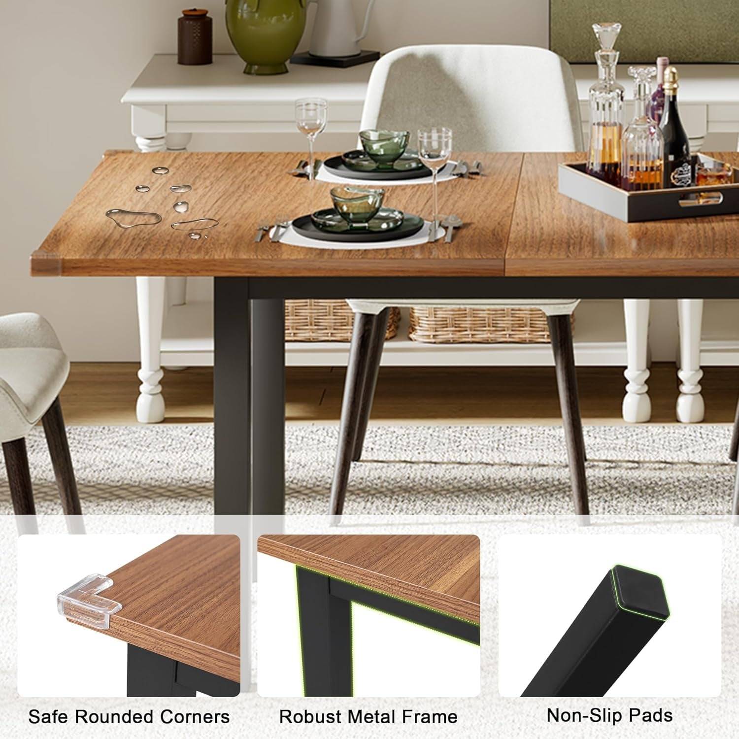 63&quot; Extendable Dining Table, Modern Farmhouse Dining Room Table for
