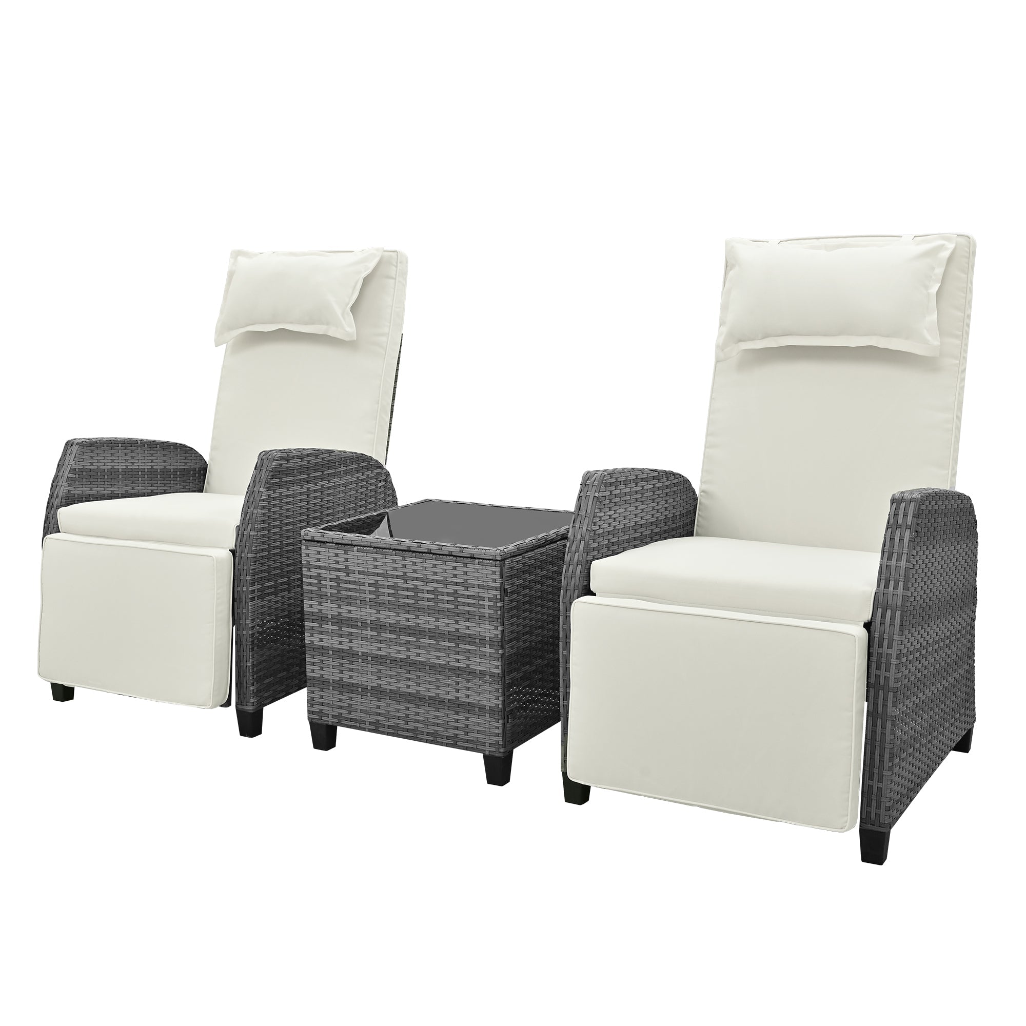 Outdoor Rattan Two-person Combination With Coffee Table, Adjustable,
