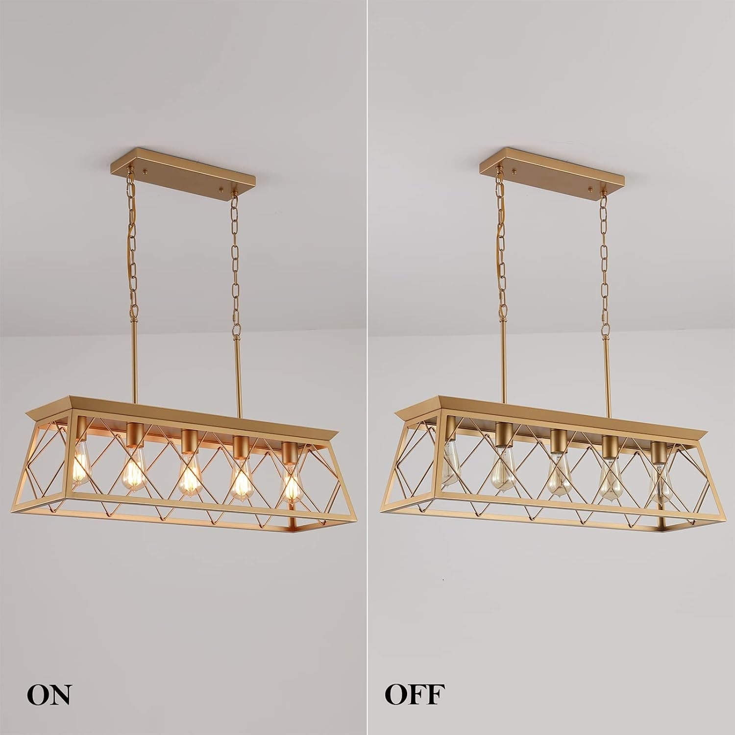 Modern Farmhouse Chandelier Light Fixtures,5-Lights Gold Linear