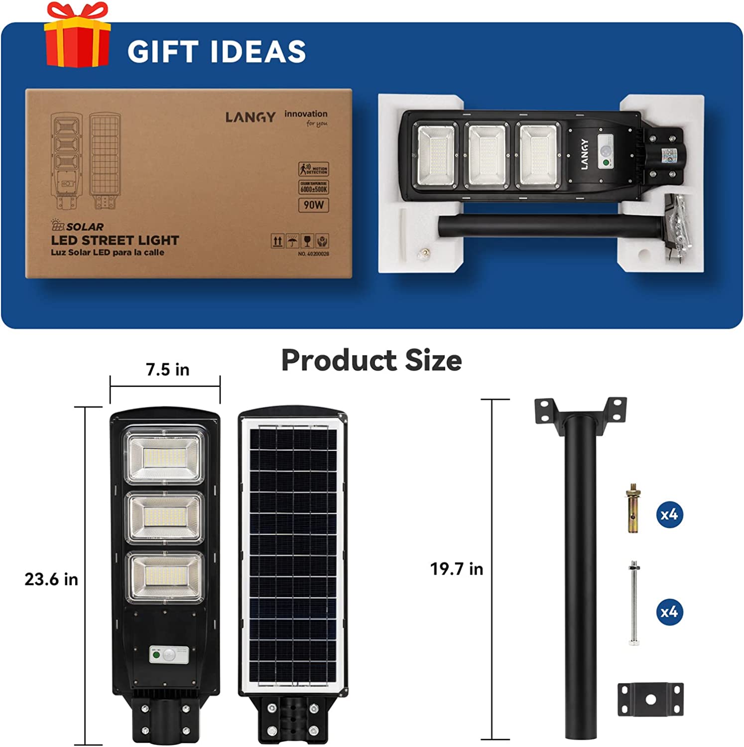 LANGY 90W solar street light 9000 lumens