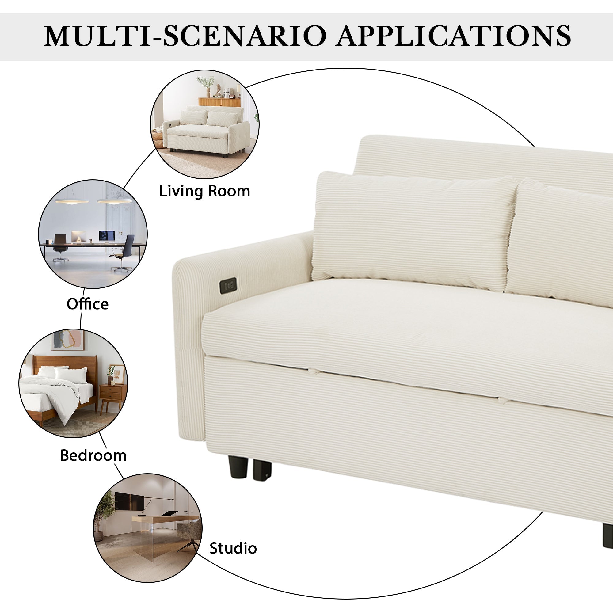 57.48" Pull-out Sofa Bed Convertible Couch 2 Seat Loveseat Sofa Modern