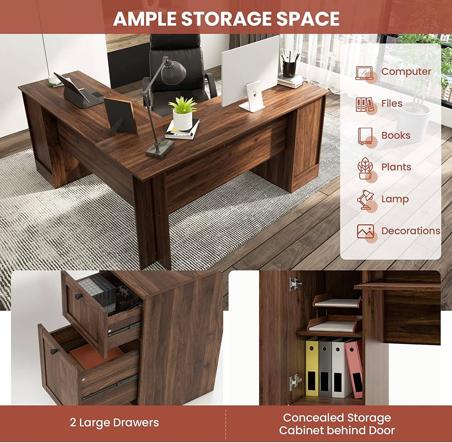 L-Shaped Desk with Storage &amp; Keyboard Tray
