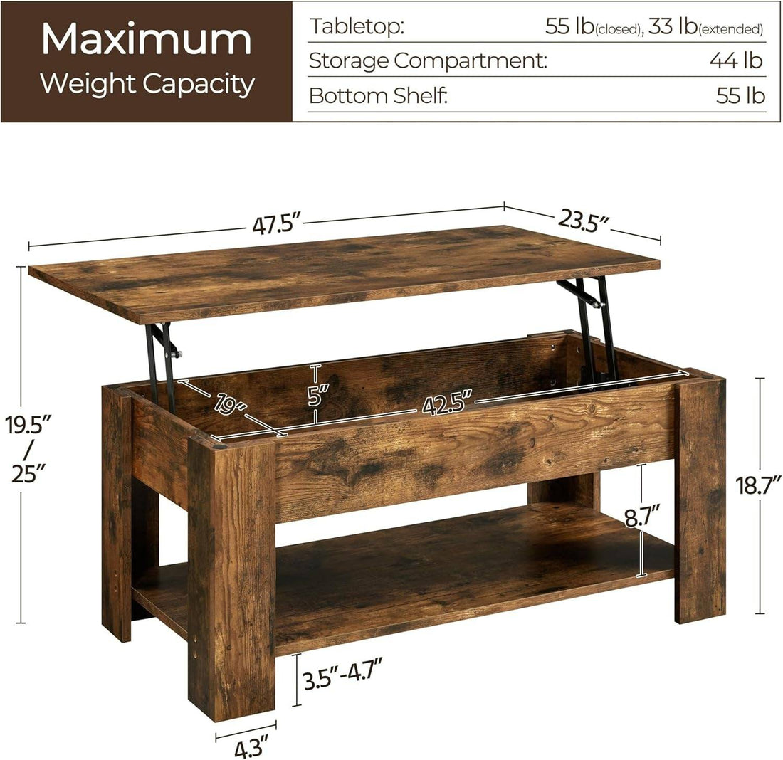 Coffee Table, 47.5In Lift Top Coffee Table with Hidden Compartment and