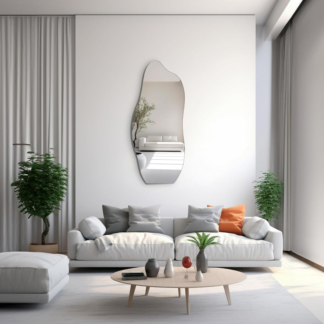 Black Frameless Irregular Mirror 55x24, Wall, Living, Bed