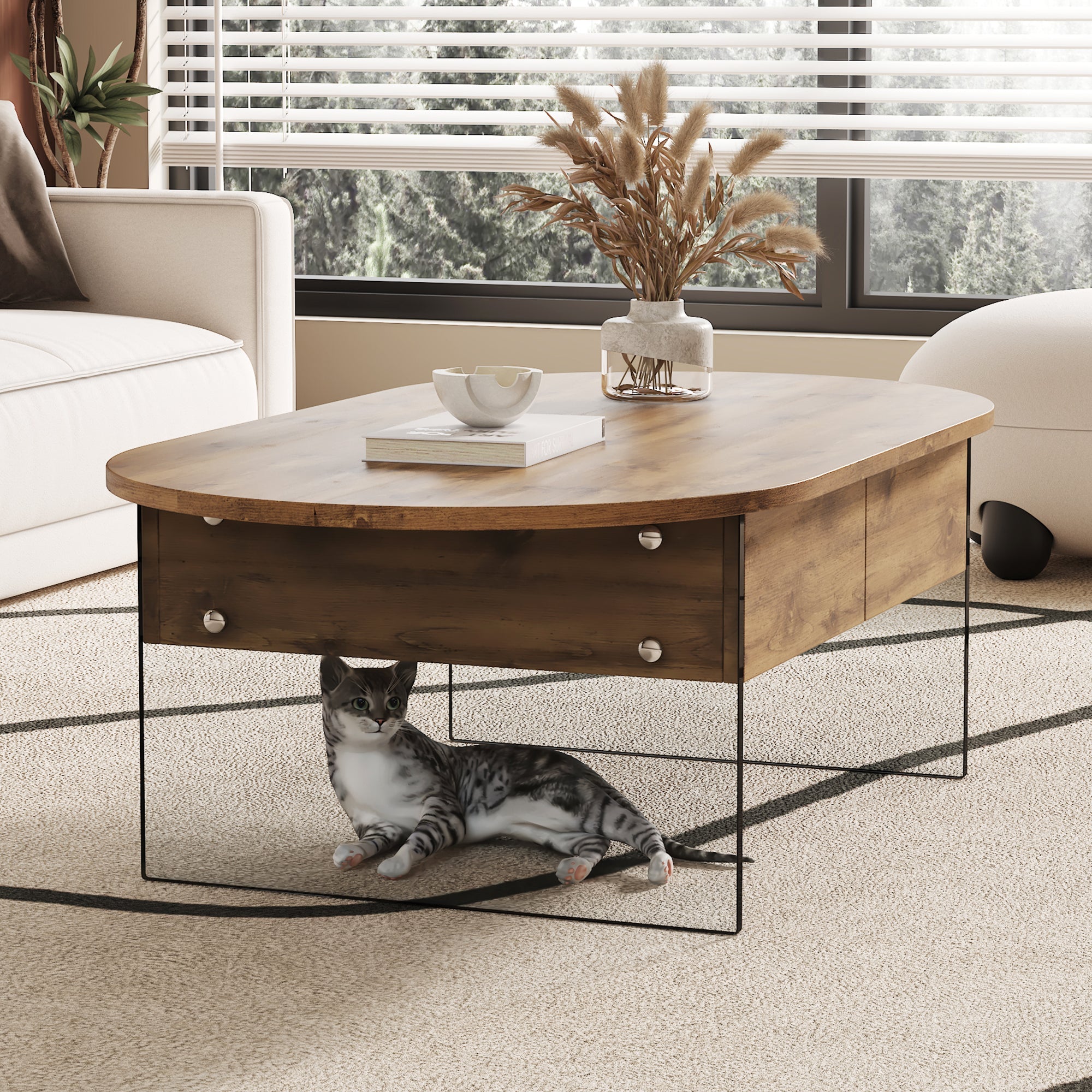Cozy Natural Oval Double Drawer Coffee Table - 43.3&
