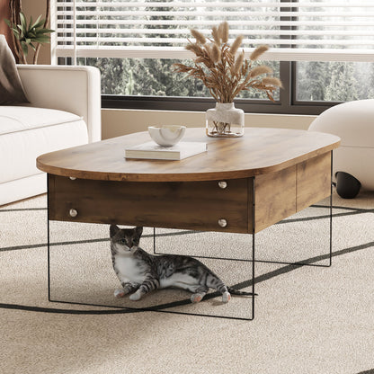 Cozy Natural Oval Double Drawer Coffee Table - 43.3&