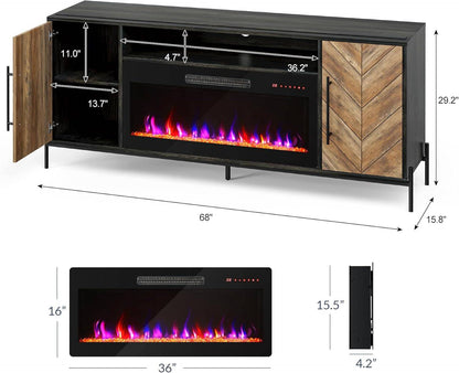 68&quot; TV Stand with 36&quot; Electric Fireplace Heater, Entertainment Center