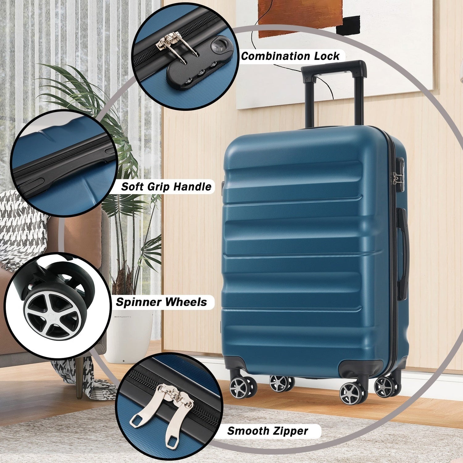 Hardshell ABS Luggage Set, 24-Inch Checked Suitcase with Spinner