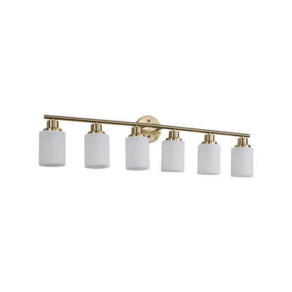 6-Light Golden Bathroom Vanity Light Fixture, Frosted Glass Shades,