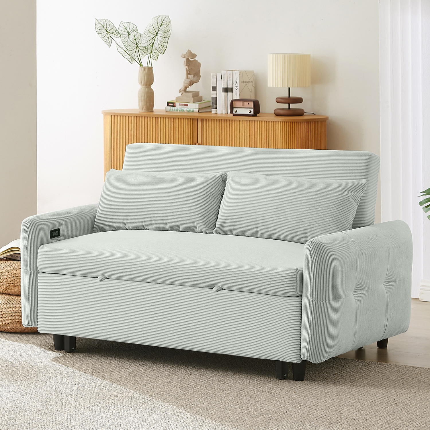 57.48" Pull-out Sofa Bed Convertible Couch 2 Seat Loveseat Sofa Modern