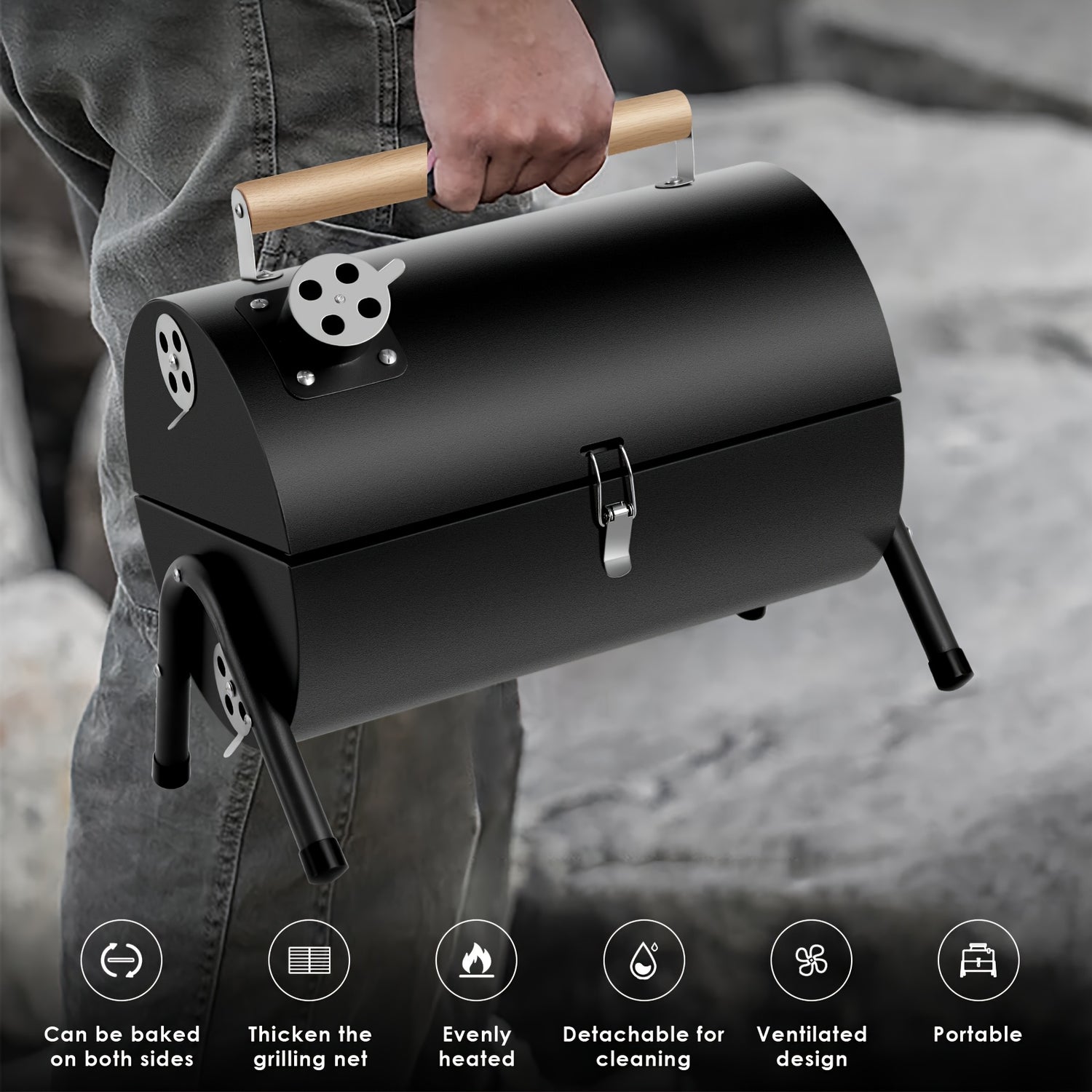 Compact Portable Charcoal Grill Barrel