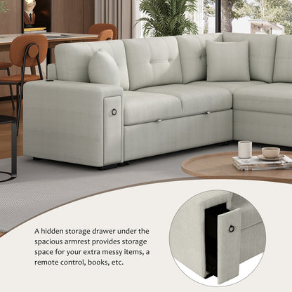 86.6" Sectional Sofa L-shaped Sofa Couch Pull-out Sofa Bed with a