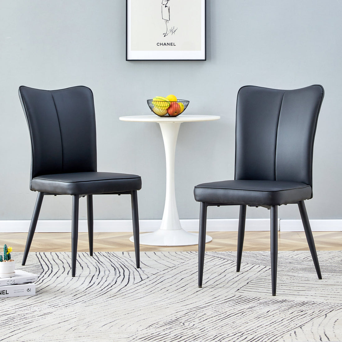 Modern Black PU Chair Set - Two Pieces, The backrest has a vertical