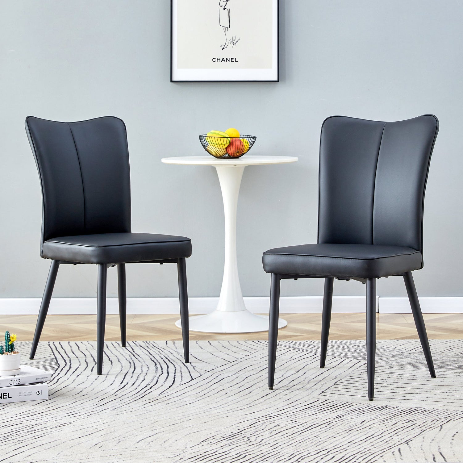 Modern Black PU Chair Set - Two Pieces, The backrest has a vertical