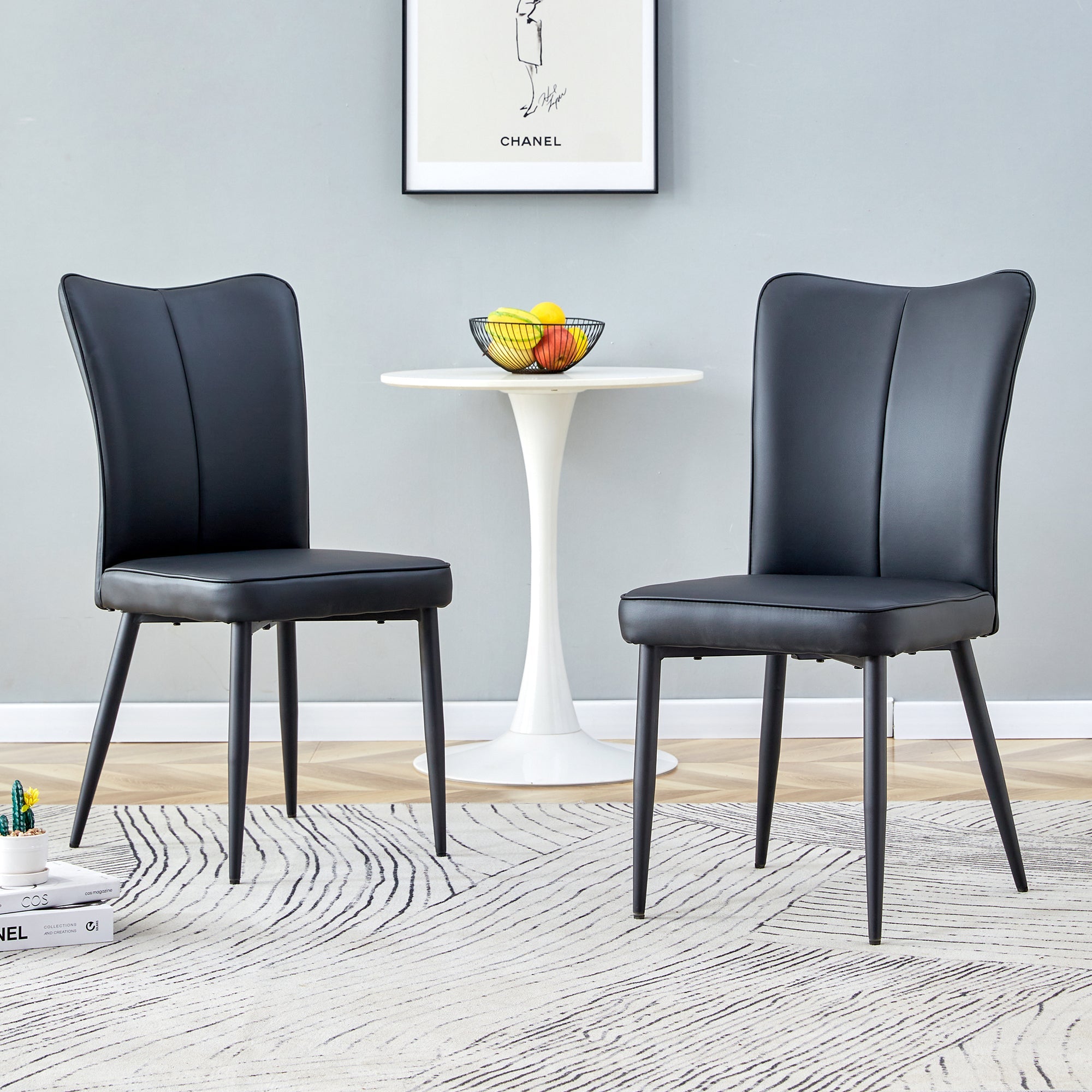 Modern Black PU Chair Set - Two Pieces, The backrest has a vertical