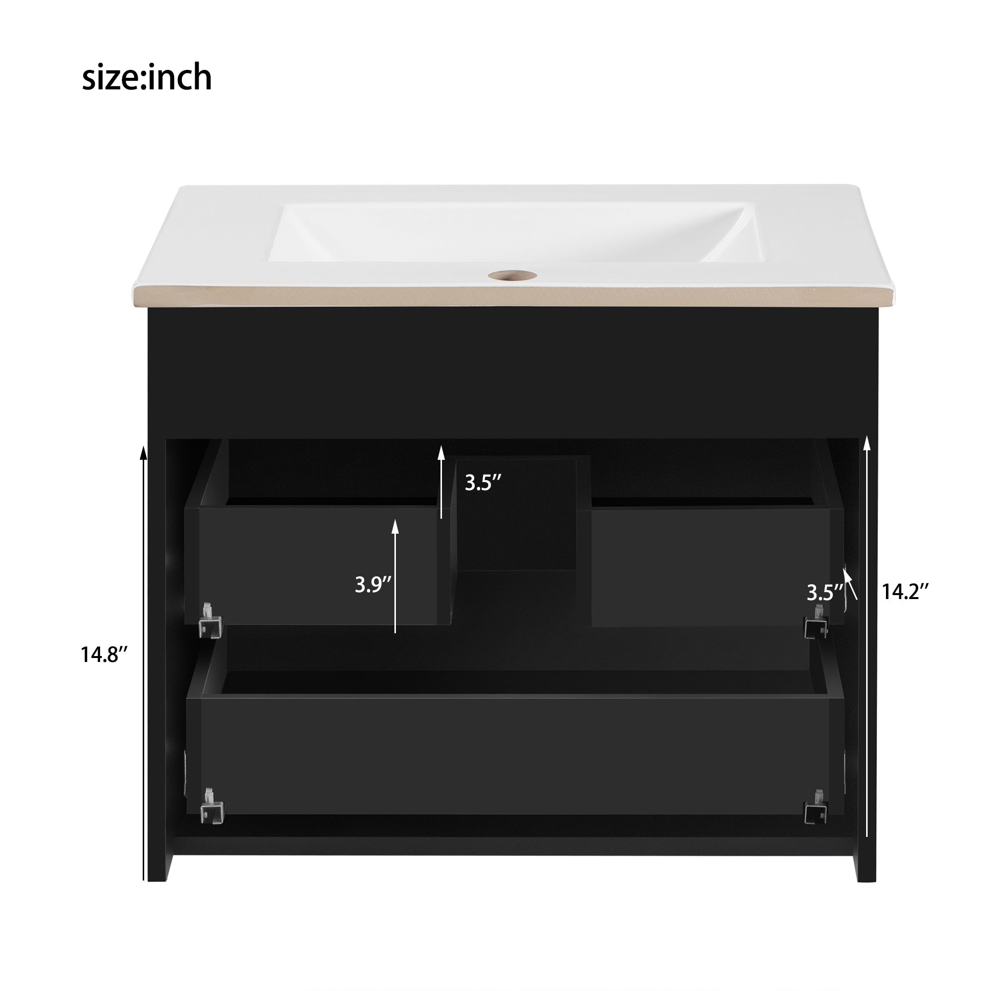 24inch Wall Mounted Floating Cabinet w/Double Drawer, Floating