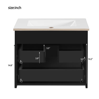 24inch Wall Mounted Floating Cabinet w/Double Drawer, Floating