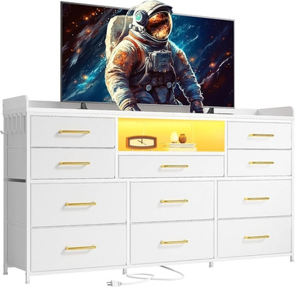 Dresser TV Stand with 11 Drawers for 60&quot; TV Stand for Bedroom with LED