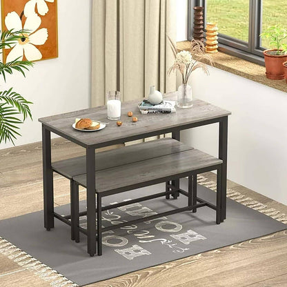 Dining Table Set for 4, Kitchen Room Table Set with 2 Benches, 3-Piece