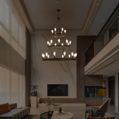 27 Light Metal Ring Chandelier Black