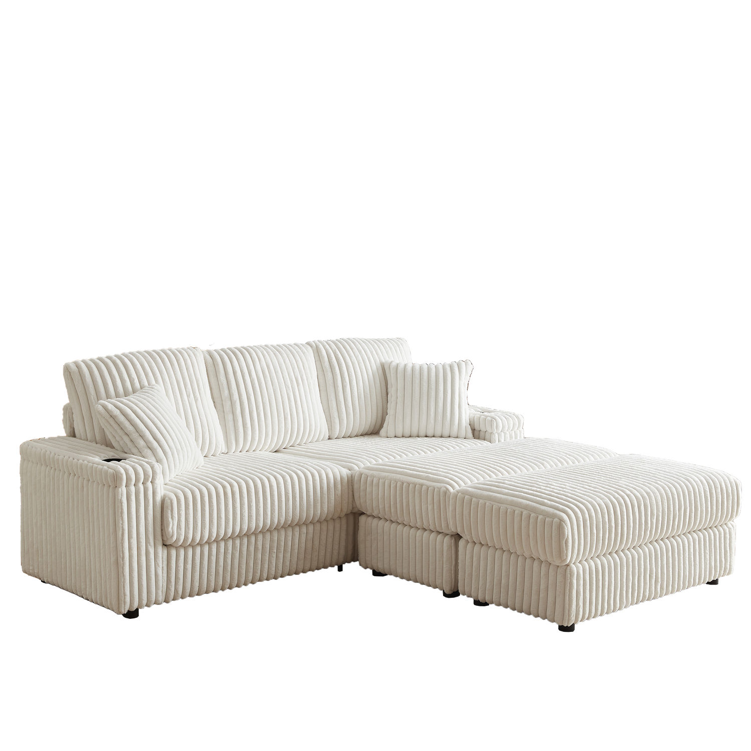 84Inch Corduroy 3-seater sofa With 3 back pillows ,2 toss pillows , a